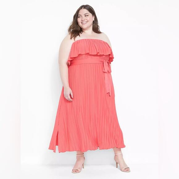 Lane Bryant Convertible Off-The-Shoulder Pleated Midi Dress In Rouge Red 18/20 - Picture 2 of 15